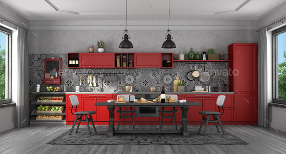 red and black kitchen table